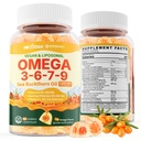 Omega 3 6 7 9 Gummies, Organic Sea Buckthorn Oil 1200MG + Flaxseed Oil, Evening Primrose Oil, Vegan Omega-7 Supplement with Vitamin C, D3, E, Selenium, Supports Hair, Skin, Nails, Eyes & Brain, 60 Cts