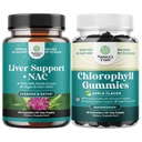 Bundle of Liver Support NAC - N Acetyl Cysteine with Antioxidants Turmeric Choline Dandelion & L-Glutathione and Chlorophyll Gummies - Internal Deodorizer for Body Odor Healthy Skin Digestive Support