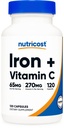 Nutricost Iron (65mg) with Vitamin C (270mg) 120 Capsules - Vegan, GMO-Free