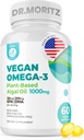 DR. Formand MORITZ Vegan Omega-3 Softgel til voksne og børn, Lavet af Alger Oil med DHA EPA, Lille Alger Omega 3 Kosttilskud, Vegan, 60 Greve