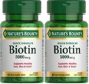 Nature's Bounty Biotin, Supports Metabolism for Cellular Energy and Healthy Hair, Skin, and Nails, 5000 mcg, 60 Quick Dissolve Tablets, (Pack of 2)