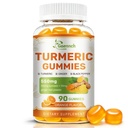 Turmeric and Ginger Gummies 90 Count with Black Pepper for High Absorption | Orange Flavor, Non-GMO & Gluten Free Mobility Support Supplement Turmeric Gummies with Ginger Root, Black Pepper & Curcumin