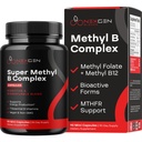 Methylated B Complex Vitamin Supplement - Bioactive Methyl B Complex with 5-MTHF Methyl Folate & B12 Methylcobalamin for Brain Heart Energy & Homocysteine Support - Super Vitamin B Complex - 90 Caps