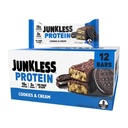 JUNKLESS Cookies & Cream Protein Bars | 15g Protein, No Added Sugar, High Fiber, Gluten Free | Healthy Snack for Kids & Adults | 12 Bars