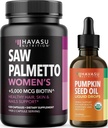 HAVASU NUTRITION USDA Organic Pumpkin Seed Oil Drops (60 Servings) & Saw Palmetto for Women Hair Complex (60 Servings)
