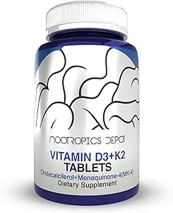 Nootropics Depot Vitamin D3 + K2 med C-vitamin Tablets Note 124; 60 Greve Note 124; Cholecalciferol + Menaquinone-4 (MK-4)