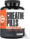 Crazy Muscle Creatinine Pills, 5g 3X Pure Creatinine monohydrat, Pre Workout Bulk Muscle Gainer, Høj Absorption Let at tage Threeatine 3 Type Optimum Performance for Lean Growth, 90 tabletter