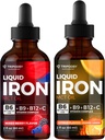 Liquid Iron Supplement, Iron Drops, Women and Men, B6, B9, B12, Vitamin C, Anemia, Blood Builder, Folate, Red Blood Cell, Immune Support, MCT Oil, Citrus, Mixed Berry