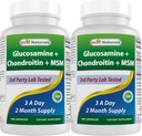 Bedste Naturals, Glucosamin Chondroitin og MSM Joint Supplements, 2600 mg per servering, (180 greve (pakke med 2))