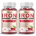 ZHPHK Iron Gummies Supplement for Women, Men & Kids, Iron 65mg with 250mg Vitamin C B6 B12 Folate Healthy Blood, Energy & Immune Support Gentle on Stomach Ferrous Fumarate, 120 Count