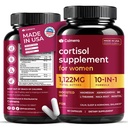 1,122mg Cortisol Supplements for Women w/ Magnesium Glycinate, Ashwagandha, L-theanine, Myo-Inositol, Maca, D3 & B6, High Cortisol Reducer, Manager, Detox & Lower for Sleep, Focus, Mood Support, 60 ct