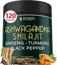 5in1 Ashwagandha Ekstra Styrke med Shilajit til Stamina, Energi & Afslapning Support - Plus Ginseng, Gurmerisk Root & Sort Pepper - 120 Greve