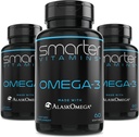 (3 Pack) Smarter Omega 3 Fiskeolie, Berry Flavor, Burpless, Tastless, 2000mg, DHA EPA Triple Strength Brain, Lavet med AlaskOmega ®