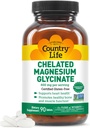 Country Life Chelated Magnesium Glycinate 400mg, 90 tabletter, Certified Gluten Free, Certified Vegan, Certified Halal, Non- GMO Verified