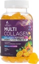 Collagen Peptider Gummies med 2500 mcg biotin - Hydrolyzed Protein Type I & III Multi Collagen tillæg med C-vitamin & zink - Støtte til hår, hud, negle, Tasty Orange Flavor - 120 Gummies