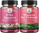 Bundle af PMS Support og Saw Palmetto til kvinder - Hormonbalance med DIM, Chasteberry, Black Cohosh & Ashwagandha til Periode kramper og Saw Palmetto Uddrag med Maca Root & Biotin til hårtab