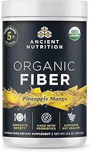 Ancient Nutrition Organic Fiber Powder, Pineapple Mango, Soluble Fiber from Acacia & Konjac Root, Supports Digestive Health, Reduces Bloating, 13.5 oz