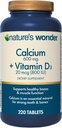 Nature's Wonder Calcium 600 mg with Vitamin D3 20 mcg for Bone Health, 220 Tablets