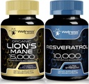 WELLNESS LABSRX Resveratrol Capsules 10000 - Lions Mane Supplement Capsules