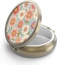 Pill Case Pill Box med spejl Retro 3 Segment Lille Pill Organizer til purse eller Pocket Bronze Lille Roud Pill Box eller Vitaminer, Fiskeolie, Kosttilskud, Pill Containe Rejsegaver Retro Floral