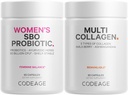 Codeage Multi Collagen Protein Capsules & Probiotika for Women Bundle 124; Multi Collagen Pills, Collagen Typer I, II, II, V & X, 90 Greve # 124; Prebiotika & Probiotika for Women - Soy & Dairy Free, 60 Greve