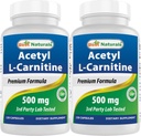 Bedste Naturals Acetyl L- Carnitin (ALICAR) 500mg, 120 Kapsler, 120 Servering - Non-GMO og Gluten Gratis, 1 Kapsel pr Servering (2 Pack)
