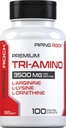 Piping Rock Tri Amino Supplement 124; 100 Caplets ttesmå 124; Kompleks med L- Arginin, L- Ornithin, L- Lysin • 124; Vegetar, Non- GMO, Gluten Free