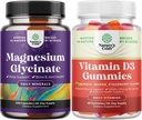 Bundle af Pure Magnesium Glycinat 400mg Per Servering til Mood Sleep og Afslapning 240ct og Vitamin D3 Gummies for Daglig Wellness eller Bone Muscle & immunforsvar