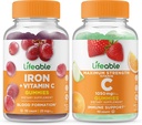 Lifeable Iron with Vitamin C + Vitamin C 1050mg, Gummies Bundle - Great Tasting, Vitamin Supplement, Gluten Free, GMO Free, Chewable Gummy