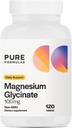 PureFormulas Magnesium Glycinate 100 mg daglig støtte til stress, nerver, søvn, muskler, Metabolisme Pure Magnesium Glycinate Supplement for kvinder og mænd Magnesio Non- GMO 120 tabletter
