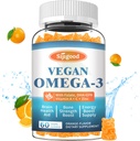 Omega-3 Gummies Potent Alger Omega Kilde, Boost Brain, Eye & immunfunktion, med DHA og EPA Vegan & Sugar Free, Orange Flavor, 60 Greve