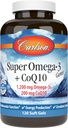 Carlson - Super Omega-3 Gems + CoQ10, 1200 mg Omega- 3s 200 mg CoQ10, cirkulationsfunktion, Energy Production & Circulatory Support, 120 Softgels