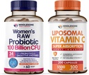 Wholesome Wellness Probiotics for Women 100 Billion CFUs with Prebiotics, Digestive Enzymes + Liposomal Vitamin C Capsules High Absorption, Ascorbic Acid Supplement Bundle