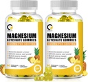 (2 Pack) Magnesium Glycinat Gummies 500mg, High- Absorption Magnesium tillæg med Calcium & Vitaminer, Support Bone, Muscle, Night, Memory & Mood, Vegan, Non- GMO, 60 Counts, Pineapple Flavor