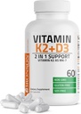 Bronson vitamin K2 D3 (MK7) Supplement Non- GMO formel D3 5000IE (125 mcg) & 90 mcg K2 MK- 7, Let at synke D & K kompleks, 60 kapsler