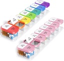 Odaro Extra Weekly Pill Organizer, XL Pill Box 7 Dag AM PM, Jumbo Medicin Organizer 2 gange en dag til at holde daglige medicin, vitaminer og kosttilskud, Rainbow & Pink / hvid (sæt af to)