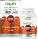 Orgain Ultimate Gurkemeje Supplement 1500mg, Curcumin og Bioperine Black Pepper Extract Herbal Blend, Understøtter Antioxidant og Heart Health - 90 kapsler, 1 måned Supply