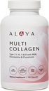 Alaya Naturals Hydrolyzed Multi Collagen Peptider Protein Capsules - Type I, II, III, V, X Grass- Fed Bovine, Kylling, Marine Collagen supplement med MSM + GC (Kapsler - 120 Tæl)