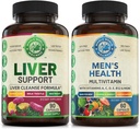 Liver Cleanse Detox Repair Formula & Mens Daily Multivitamins Bundle (One Bottle Each). Collectively Supports Liver Health, Holistic Wellness, Boosted Energy, Stamina & Performance. USA Made.