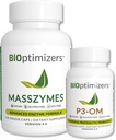 BiOptimizer - P3-OM og MassZymes Bundle - Premium fordøjelsesenzymer og probiotika til kvinder og mænd - Læge-Formuleret (120 MassZymes kapsler, 60 P3-OM kapsler)