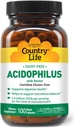 Country Life Acidophilus Probiotisk supplement til kvinder & mænd - Gratis fra fælles allergener - 2.4 Millioner CFU 'er til støtte fordøjelsessygdomme - Dairy- Gratis, ikke-GMO, 100 Veganske kapsler