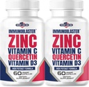 (2 Pack) ImmunoBlaster Zink Quercetin 500mg med D-vitamin og C Antioxidant Immunsupport High Potency Quercetin Zink Supplement til mænd og kvinder - Gluten, Soy, & Dairy Free - 120 Greve (Twin Pack)