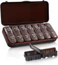 Pill Organizer 2 gange om dagen, Weekly Travel Case for Vitaminer, Fish Oils + 2 Aftagelige søde bokse (Brown)