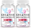 3000 MG Creatine monohydrat til kvinder og mænd, Creatine Pills med BCAA & hydrolyseret Collagen Creatine Chews Tablets for Performance & Recovery, Strength, Dragon Fruit Flavor, 180 Tablets