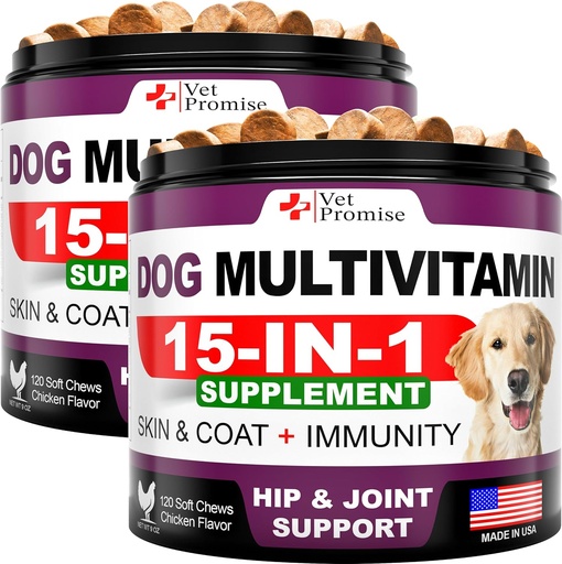 (2 Pack) Hund Multivitamin Chewable med Glucosamin - Hundevitaminer og kosttilskud - Senior & Puppy Multivitamin for Hunde - Pet Joint Support Health - Immunity - Mobility - Energy - 240 Tyre
