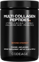 Codeage Multi Collagen Peptider Powder + Probiotika Black Edition, C-vitamin, Hyaluronsyre pulver supplement, Grass- Fed, Hydrolyzed, Zero Carbs, Type I, II, III, V & X, Unflavored, 10.58oz