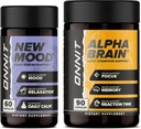 ONNIT Premium Alpha Brain Bundle - Nootrop Brain Supplement (90 Tæl) for fokus, koncentration og hukommelse + New Mood Supplement for stress Relief, søvn og mad (60 Tæl)