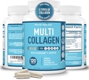 Premium Multi Collagen Peptider (type I, II, II, V, X) - Collagen piller til hudpleje, hårvækst, negle & Joints - C-vitamin, hyaluronsyre, biotin, gluten fri - 120 Collagen kapsler