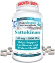 Bio Absorb Nattokinase Supplement. 100 mg, 2000 FU. 6 - Måned Supply. Non- GMO Natto Extract Enzyme (180 Veggie Caps)
