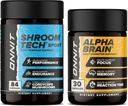ONNIT Premium Alpha Brain Bundle - Nootrop Brain Supplement (30 Greve) for fokus, koncentration og hukommelse + Shroom Tech Sport til motion, energi & Kardiovaskulær ydeevne (84 Greve)